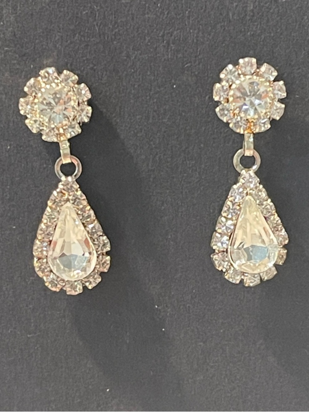 Crystal Teardrop Drop Earrings - Clear Sparkle